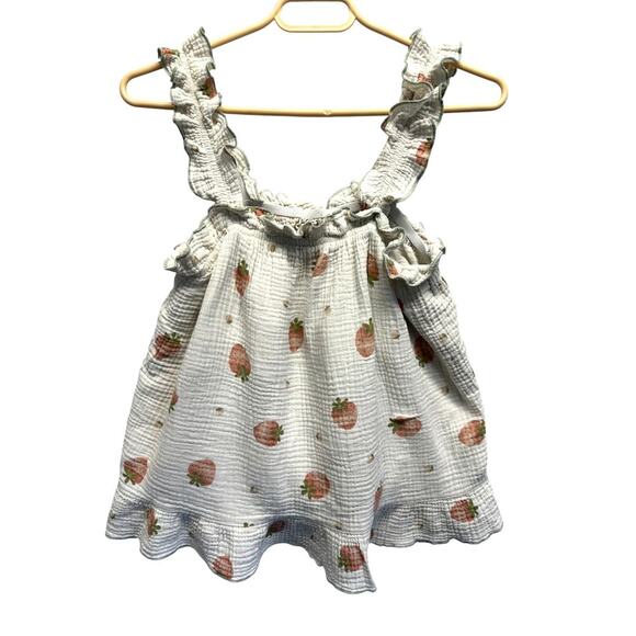 Gauzy Tank Top Ruffle Straps Babydoll Strawberries No Slip Straps ADORABLE - Picture 1 of 7
